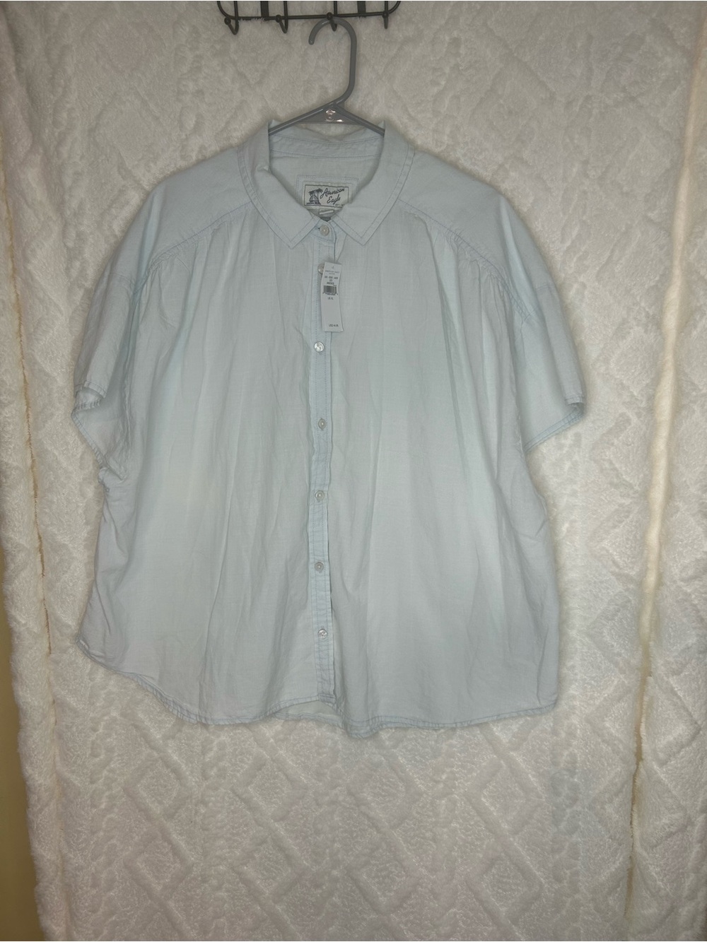 American Eagle Outfitters Women’s Pale Blue Short-Sleeve Button-Down Shirt